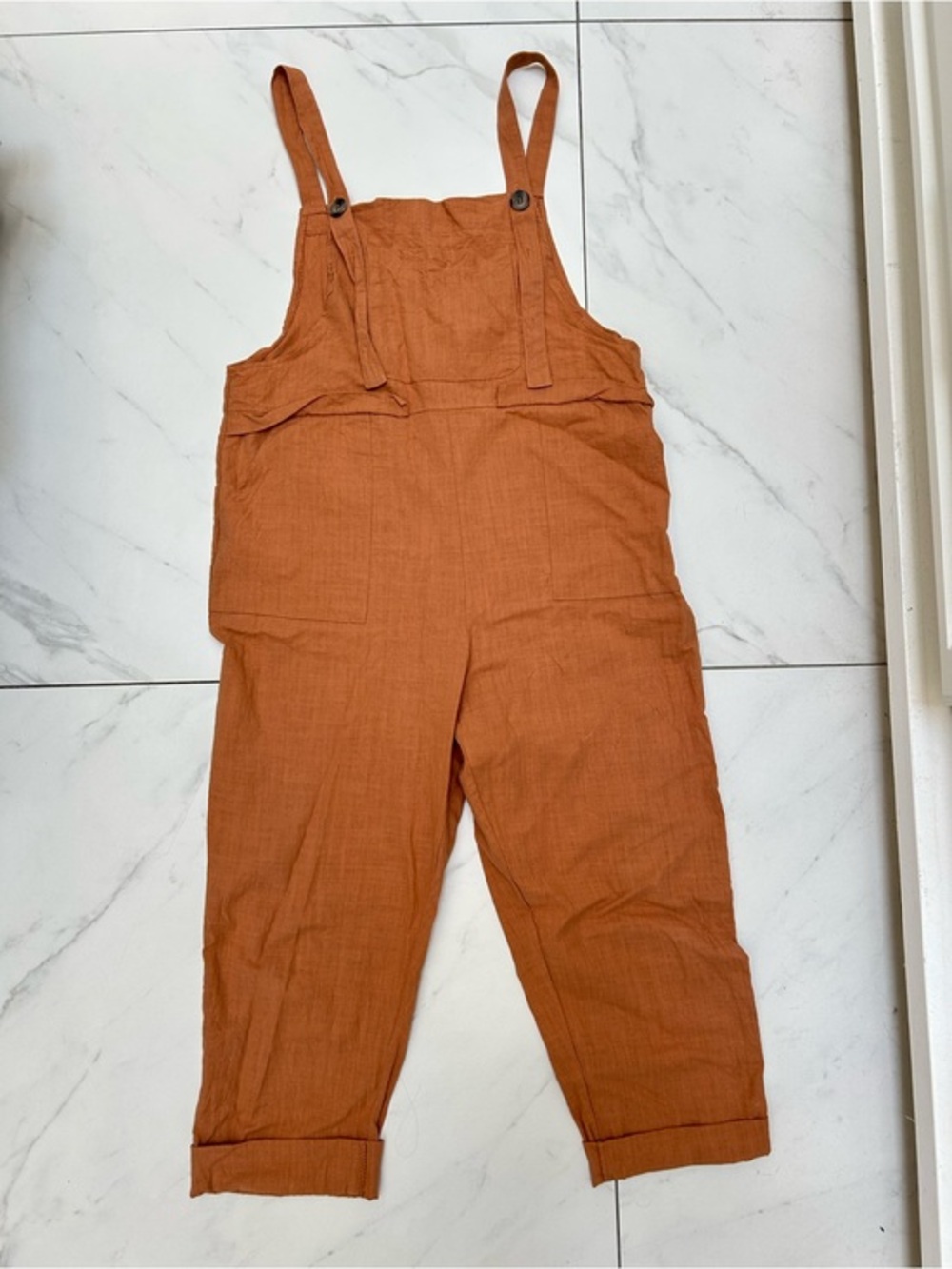 Rust Orange Linen Blend Women's Overalls Jumpsuit